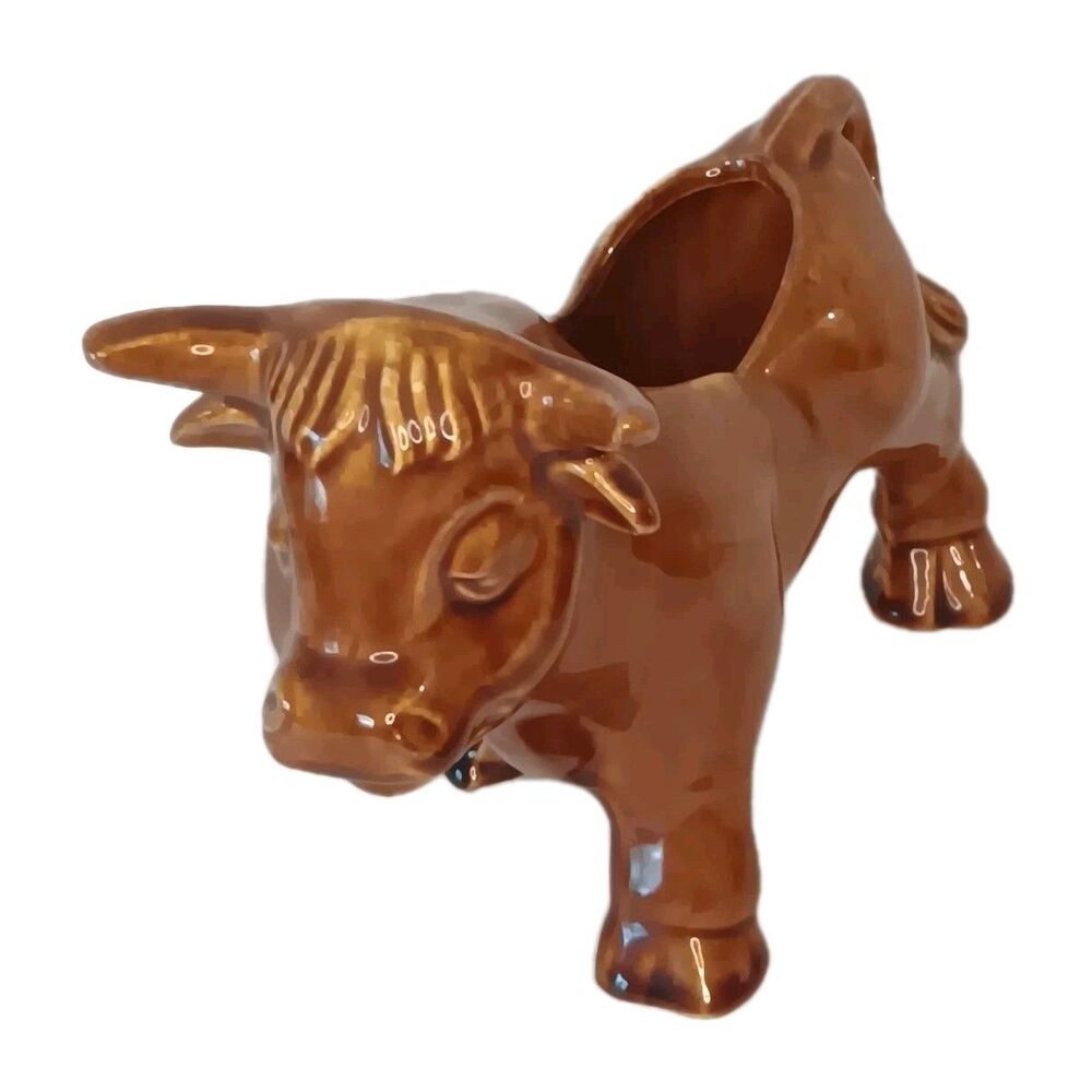 Ceramic Brown Bull Cow Planter Vintage McCoy Western Country 6" x 4" x 9.5"